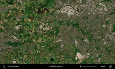 Trafford 'da. Haziran 2023 'te çekilen Kopernik Nöbetçi karolarından oluşan bir uydu görüntüsü üzerinde Birleşik Krallık' ın idari alanı