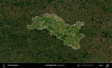 Tunbridge Wells 'de. Birleşik Krallık 'ın idari alanı, Temmuz 2023' te çekilen Kopernik Nöbetçi karolarından oluşan koyu renkli bir uydu görüntüsüyle vurgulanmış ve özetlenmiştir.