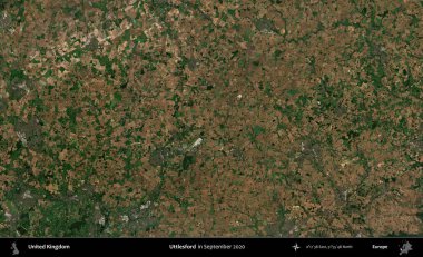 Uttlesford 'da. Eylül 2020 'de Copernicus Sentinel karolarından oluşan bir uydu görüntüsü üzerinde Birleşik Krallık' ın idari alanı