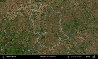 Uttlesford 'da. Ekim 2022 'de çekilen Kopernik Nöbetçi karolarından oluşan bir uydu görüntüsü üzerinde Birleşik Krallık' ın idari alanının ana hatlarını belirledik.