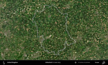 Uttlesford 'da. Haziran 2023 'te çekilen Kopernik Nöbetçi karolarından oluşan bir uydu görüntüsü üzerinde Birleşik Krallık' ın idari alanının ana hatlarını belirledik.