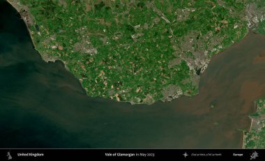 Glamorgan Vadisi. Mayıs 2023 'te Copernicus Sentinel karolarından oluşan bir uydu görüntüsü üzerinde Birleşik Krallık' ın idari alanı