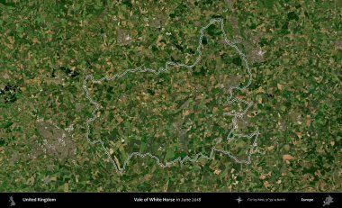 Beyaz At Vadisi. Haziran 2018 'de çekilen Kopernik Nöbetçi karolarından oluşan bir uydu görüntüsü üzerinde Birleşik Krallık' ın idari alanının ana hatlarını belirledik.