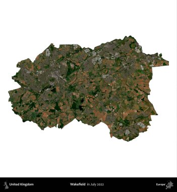 Wakefield 'da. Birleşik Krallık 'ın idari alanı, Temmuz 2022' de çekilen Kopernik Nöbetçi karolarından oluşan bir uydu görüntüsüyle beyaza izole edildi.