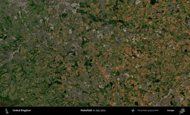Wakefield 'da. Temmuz 2022 'de çekilen Kopernik Nöbetçi karolarından oluşan bir uydu görüntüsü üzerinde Birleşik Krallık' ın idari alanı