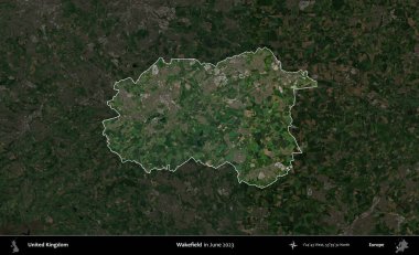 Wakefield 'da. Birleşik Krallık 'ın idari alanı, Haziran 2023' te çekilen Kopernik Nöbetçi karolarından oluşan koyu renkli bir uydu görüntüsüyle vurgulanmış ve özetlenmiştir.