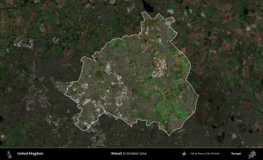 Walsall. Birleşik Krallık 'ın idari alanı, Ekim 2024' te çekilen Kopernik Nöbetçi karolarından oluşan koyu renkli bir uydu görüntüsü üzerinde vurgulandı ve özetlendi.