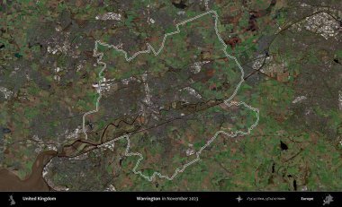 Warrington. Kasım 2023 'te çekilen Kopernik Nöbetçi karolarından oluşan bir uydu görüntüsü üzerinde Birleşik Krallık' ın idari alanının ana hatlarını belirledik.