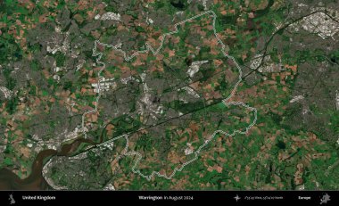 Warrington. Ağustos 2024 'te çekilen Kopernik Nöbetçi karolarından oluşan bir uydu görüntüsü üzerinde Birleşik Krallık' ın idari bölgesinin ana hatlarını belirledik.