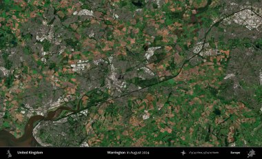 Warrington. Ağustos 2024 'te çekilen Kopernik Nöbetçi karolarından oluşan bir uydu görüntüsü üzerinde Birleşik Krallık' ın idari alanı