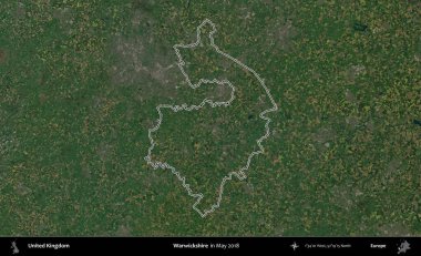 Warwickshire 'da. Mayıs 2018 'de çekilen Copernicus Sentinel karolarından oluşan bir uydu görüntüsü üzerinde Birleşik Krallık' ın idari bölgesinin ana hatlarını belirledik.