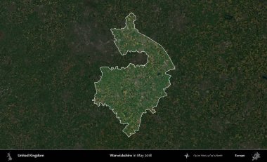 Warwickshire 'da. Birleşik Krallık 'ın idari alanı, Mayıs 2018' de çekilen Kopernik Nöbetçi karolarından oluşan koyu renkli bir uydu görüntüsü üzerinde vurgulandı ve özetlendi.