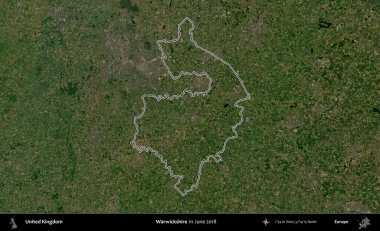 Warwickshire 'da. Haziran 2018 'de çekilen Kopernik Nöbetçi karolarından oluşan bir uydu görüntüsü üzerinde Birleşik Krallık' ın idari alanının ana hatlarını belirledik.