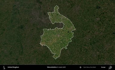 Warwickshire 'da. Birleşik Krallık 'ın idari alanı, Haziran 2018' de çekilen Kopernik Nöbetçi karolarından oluşan koyu renkli bir uydu görüntüsü üzerinde vurgulandı ve özetlendi.