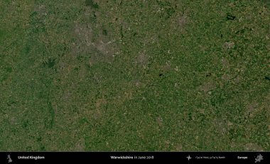 Warwickshire 'da. Haziran 2018 'de çekilen Kopernik Nöbetçi karolarından oluşan bir uydu görüntüsü üzerinde Birleşik Krallık' ın idari alanı