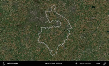 Warwickshire 'da. Nisan 2020 'de çekilen Kopernik Nöbetçi karolarından oluşan bir uydu görüntüsü üzerinde Birleşik Krallık' ın idari alanının ana hatlarını belirledik.