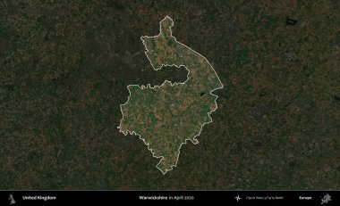 Warwickshire 'da. Birleşik Krallık 'ın idari alanı, Nisan 2020' de çekilen Kopernik Nöbetçi karolarından oluşan koyu renkli bir uydu görüntüsü üzerinde vurgulandı ve özetlendi.