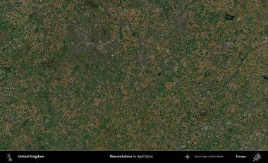 Warwickshire 'da. Nisan 2020 'de çekilen Kopernik Nöbetçi karolarından oluşan bir uydu görüntüsü üzerinde Birleşik Krallık' ın idari alanı