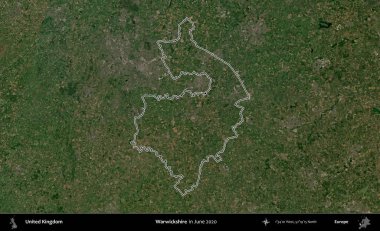 Warwickshire 'da. Haziran 2020 'de çekilen Kopernik Nöbetçi karolarından oluşan bir uydu görüntüsü üzerinde Birleşik Krallık' ın idari alanının ana hatlarını belirledik.