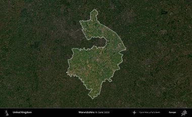 Warwickshire 'da. Birleşik Krallık 'ın idari alanı, Haziran 2020' de çekilen Kopernik Nöbetçi karolarından oluşan koyu renkli bir uydu görüntüsü üzerinde vurgulandı ve özetlendi.