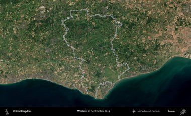 Varlıklı. Eylül 2019 'da çekilen Kopernik Nöbetçi karolarından oluşan bir uydu görüntüsü üzerinde Birleşik Krallık' ın idari alanının ana hatlarını belirledik.