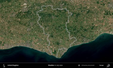 Varlıklı. Temmuz 2020 'de çekilen Copernicus Sentinel karolarından oluşan bir uydu görüntüsü üzerinde Birleşik Krallık' ın idari bölgesinin ana hatlarını belirledik.