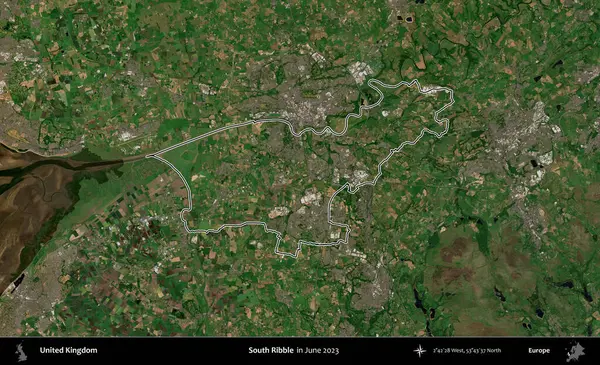 Güney Ribble. Haziran 2023 'te çekilen Kopernik Nöbetçi karolarından oluşan bir uydu görüntüsü üzerinde Birleşik Krallık' ın idari alanının ana hatlarını belirledik.