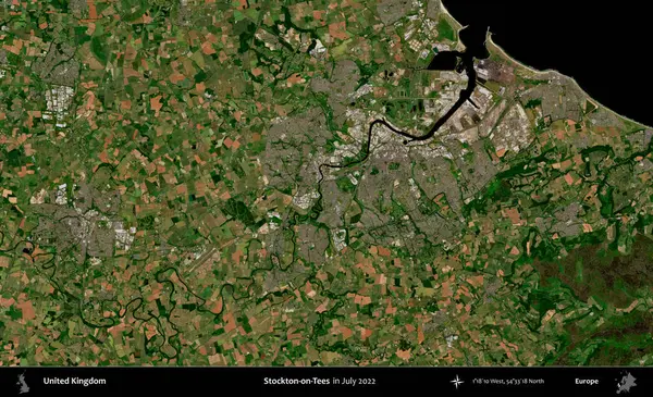 Stockton-on-Tees. Temmuz 2022 'de çekilen Kopernik Nöbetçi karolarından oluşan bir uydu görüntüsü üzerinde Birleşik Krallık' ın idari alanı