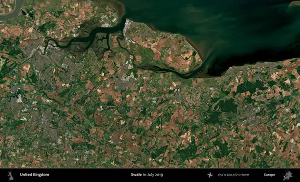 Swale. Temmuz 2019 'da çekilen Kopernik Nöbetçi karolarından oluşan bir uydu görüntüsü üzerinde Birleşik Krallık' ın idari alanı