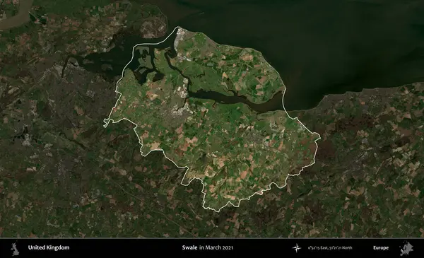 Swale. Birleşik Krallık 'ın idari alanı, Mart 2021' de çekilen Kopernik Nöbetçi karolarından oluşan koyu renkli bir uydu görüntüsü üzerinde vurgulandı ve özetlendi.