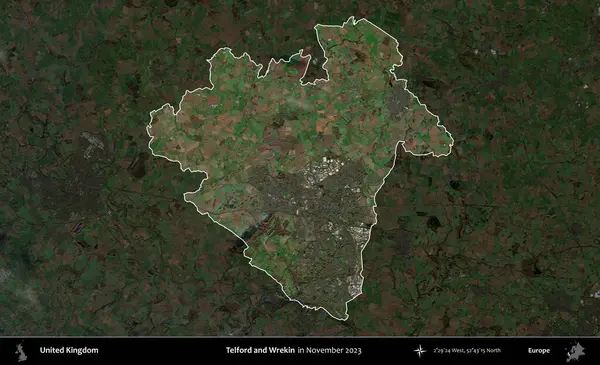 Telford ve Wrekin. Birleşik Krallık 'ın idari alanı, Kasım 2023' te çekilen Kopernik Nöbetçi karolarından oluşan koyu renkli bir uydu görüntüsü üzerinde vurgulandı ve özetlendi.