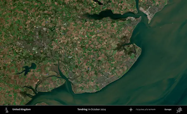 Dallanıp budaklanıyor. Ekim 2024 'te Copernicus Sentinel karolarından oluşan bir uydu görüntüsü üzerinde Birleşik Krallık' ın idari alanı