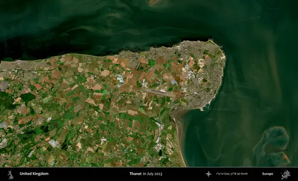 Thanet. Temmuz 2023 'te çekilen Kopernik Nöbetçi karolarından oluşan bir uydu görüntüsü üzerinde Birleşik Krallık' ın idari alanı