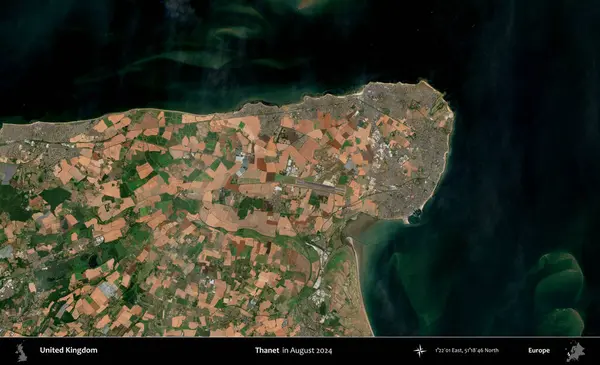Thanet. Ağustos 2024 'te çekilen Kopernik Nöbetçi karolarından oluşan bir uydu görüntüsü üzerinde Birleşik Krallık' ın idari alanı