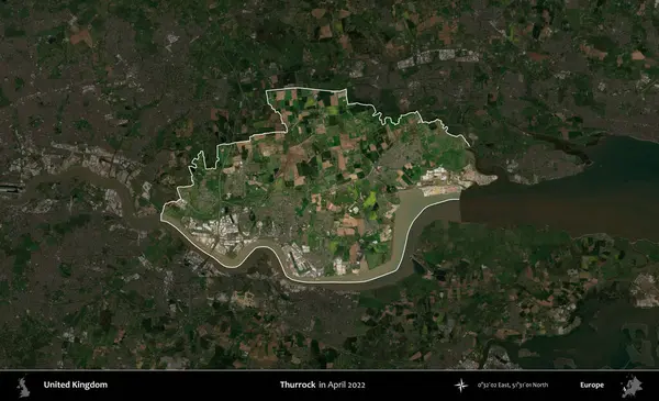 Thurrock. Birleşik Krallık 'ın idari alanı, Nisan 2022' de çekilen Kopernik Nöbetçi karolarından oluşan koyu renkli bir uydu görüntüsü üzerinde vurgulandı ve özetlendi.