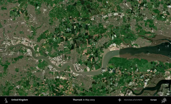 Thurrock. Mayıs 2023 'te Copernicus Sentinel karolarından oluşan bir uydu görüntüsü üzerinde Birleşik Krallık' ın idari alanı