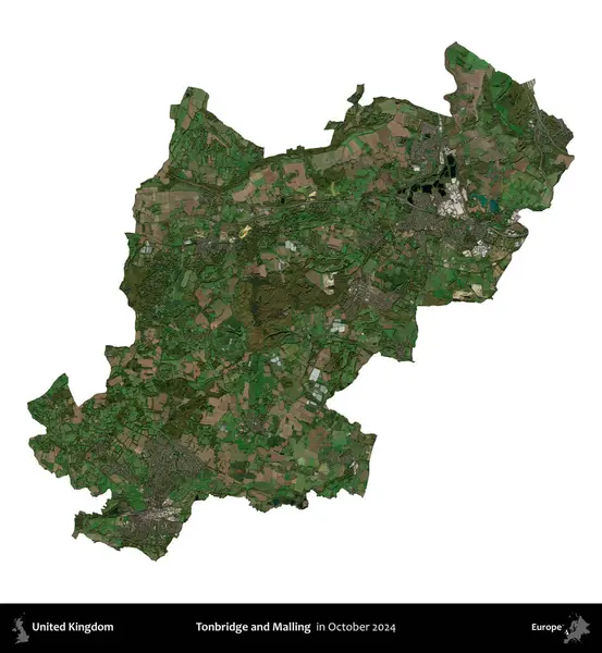 Tonbridge ve Malling. Birleşik Krallık 'ın idari alanı, Ekim 2024' te çekilen Kopernik Nöbetçi karolarından oluşan bir uydu görüntüsüyle beyaza izole edildi.