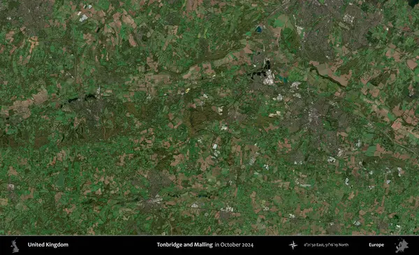 Tonbridge ve Malling. Ekim 2024 'te Copernicus Sentinel karolarından oluşan bir uydu görüntüsü üzerinde Birleşik Krallık' ın idari alanı
