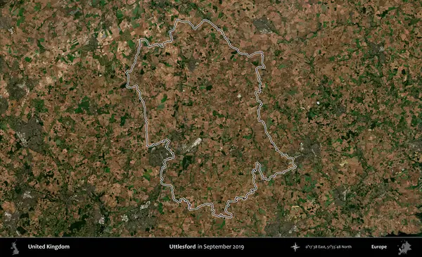 Uttlesford 'da. Eylül 2019 'da çekilen Kopernik Nöbetçi karolarından oluşan bir uydu görüntüsü üzerinde Birleşik Krallık' ın idari alanının ana hatlarını belirledik.