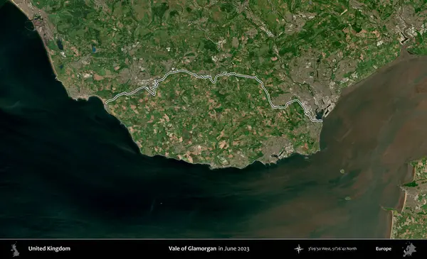 Glamorgan Vadisi. Haziran 2023 'te çekilen Kopernik Nöbetçi karolarından oluşan bir uydu görüntüsü üzerinde Birleşik Krallık' ın idari alanının ana hatlarını belirledik.