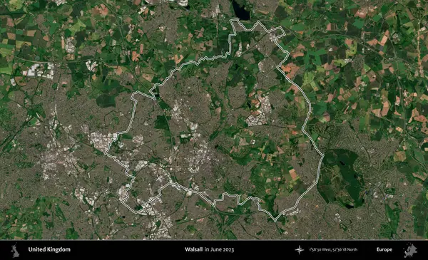 Walsall. Haziran 2023 'te çekilen Kopernik Nöbetçi karolarından oluşan bir uydu görüntüsü üzerinde Birleşik Krallık' ın idari alanının ana hatlarını belirledik.