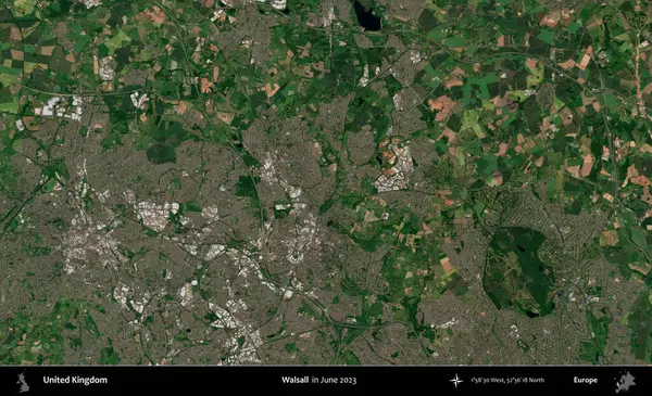 Walsall. Haziran 2023 'te çekilen Kopernik Nöbetçi karolarından oluşan bir uydu görüntüsü üzerinde Birleşik Krallık' ın idari alanı