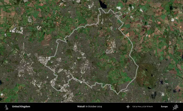 Walsall. Ekim 2024 'te çekilen Kopernik Nöbetçi karolarından oluşan bir uydu görüntüsü üzerinde Birleşik Krallık' ın idari bölgesinin ana hatlarını belirledik.