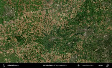 Batı Berkshire. Eylül 2020 'de Copernicus Sentinel karolarından oluşan bir uydu görüntüsü üzerinde Birleşik Krallık' ın idari alanı