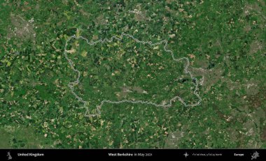 Batı Berkshire. Mayıs 2021 'de çekilen Copernicus Sentinel karolarından oluşan bir uydu görüntüsü üzerinde Birleşik Krallık' ın idari bölgesinin ana hatlarını belirledik.