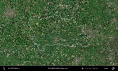 Batı Berkshire. Mayıs 2023 'te çekilen Copernicus Sentinel karolarından oluşan bir uydu görüntüsü üzerinde Birleşik Krallık' ın idari alanının ana hatlarını belirledik.
