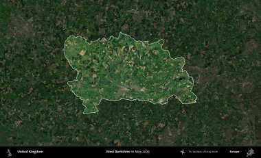 Batı Berkshire. Birleşik Krallık 'ın idari alanı, Mayıs 2023' te çekilen Kopernik Nöbetçi karolarından oluşan koyu renkli bir uydu görüntüsü üzerinde vurgulandı ve özetlendi.