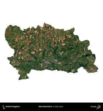 Batı Berkshire. Birleşik Krallık 'ın idari alanı, Temmuz 2024' te çekilen Kopernik Nöbetçi karolarından oluşan bir uydu görüntüsü ile beyaza izole edilmiştir.