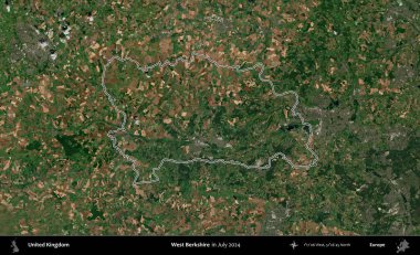 Batı Berkshire. Temmuz 2024 'te çekilen Copernicus Sentinel karolarından oluşan bir uydu görüntüsü üzerinde Birleşik Krallık' ın idari bölgesinin ana hatlarını belirledik.
