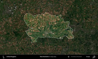 Batı Berkshire. Birleşik Krallık 'ın idari alanı, Temmuz 2024' te çekilen Kopernik Nöbetçi karolarından oluşan koyu renkli bir uydu görüntüsü üzerinde vurgulandı ve özetlendi.